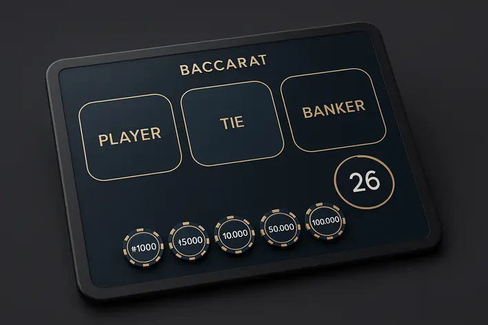 To visually explain the online Baccarat game interface, showing the betting options and chips as described in the step-by-step guide.