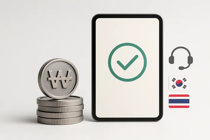 To visually represent the key benefits of UFA Korea 999: fast Won transactions, trustworthiness, and bilingual support.