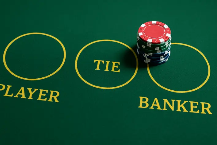 A focused image illustrating the primary betting options on a Baccarat table, helping beginners visualize where to place their bets.