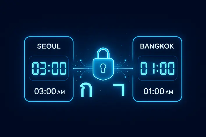 To visually represent the key challenges for Thai players in Korea that 24/7 support solves: time differences and language barriers.