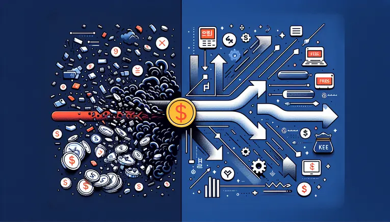 An infographic-style image to visually explain the difference between a deposit with fees (complex, costly) and a direct, fee-free deposit (simple, efficient).