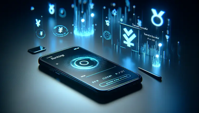 A high-tech image of a smartphone confirming a successful transaction, with glowing blue data streams and Korean Won symbols, representing the fast and secure UFAKOREA deposit system.