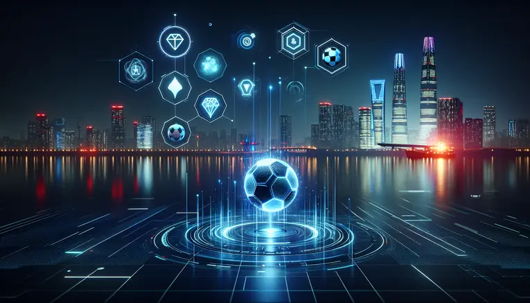 A futuristic digital interface representing UFA Korea 999, showing glowing icons for lottery, casino games, and sports betting against a backdrop of the Seoul skyline, symbolizing a complete entertainment hub.