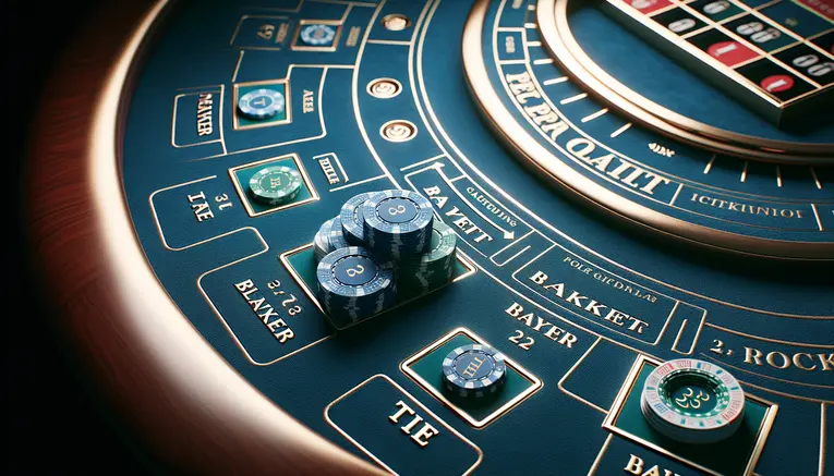 To illustrate the primary betting options available to a player on a Baccarat table, reinforcing the core concepts of the game.