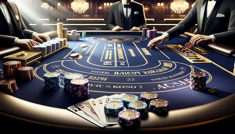 A luxurious Baccarat table featuring playing cards, casino chips, and South Korean Won banknotes, representing the concept of playing Baccarat in Korea.