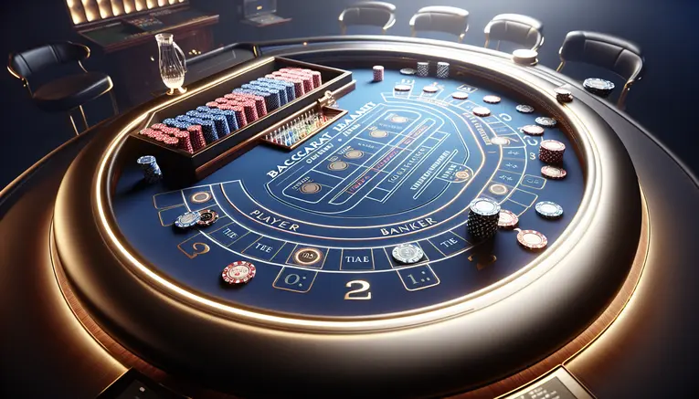 To illustrate the different betting options on a baccarat table, emphasizing the primary choices for a beginner.
