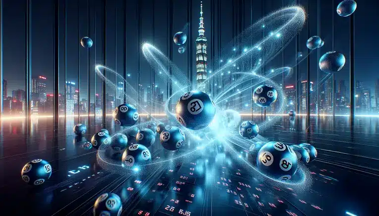 An exciting image of glowing blue Korean Lotto 6/45 lottery balls in motion, symbolizing a complete guide on how to play the Korean lottery.